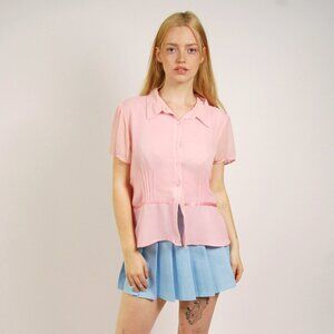 Y2K Crepe Blouse (L) silk pink vintage large business casual office coquette